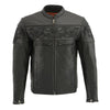 Milwaukee Leather men's black Cool-Tec leather crossover scooter jacket with reflective skulls, stylish and protective motorcycle gear.