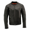 Milwaukee Leather men's black Cool-Tec vented leather scooter jacket with side zippers and quilted shoulder details.