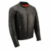 Milwaukee Leather men's black Cool-Tec vented leather scooter jacket with zipper details and quilted shoulder accents.