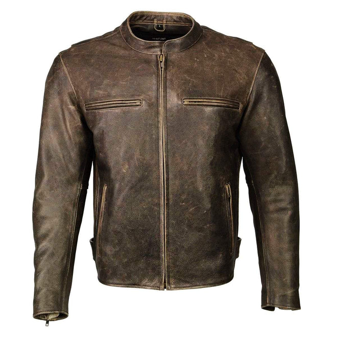 Milwaukee Leather men's distress brown racer vented moto jacket with front zipper and side pockets, stylish men's motorcycle jacket.