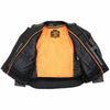 Milwaukee Leather Men’s black The Skelly Racer premium moto leather jacket, front view with detailed stitching and collar.