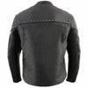Milwaukee Leather men's black Skelly Racer moto leather jacket with front zipper and stylish design, shown on a hanger.