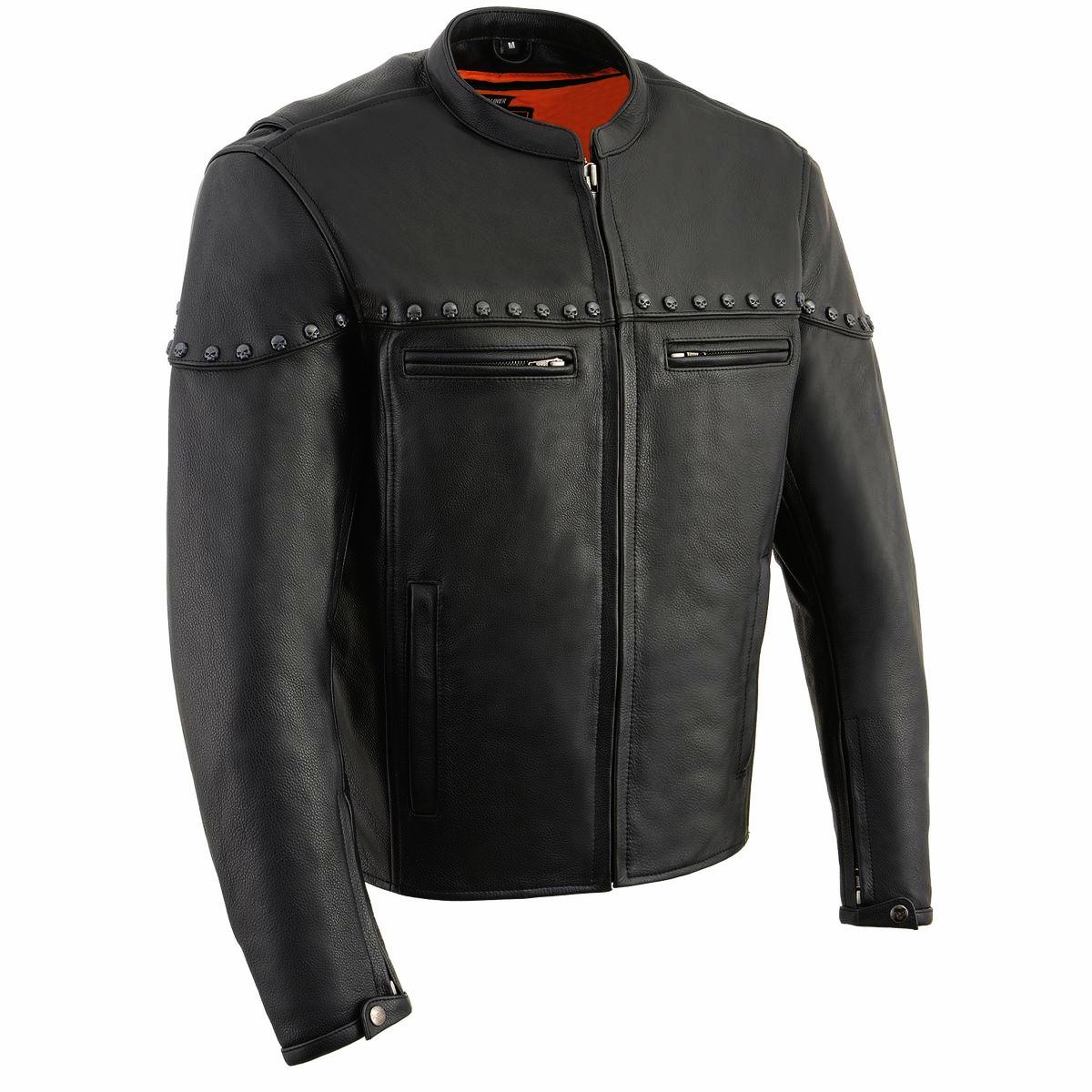 Milwaukee Leather men's black Skelly Racer motorcycle leather jacket with stylish design and premium craftsmanship.