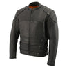 Milwaukee Leather men's Assault Racer black leather jacket with triple side straps, featuring a sleek, fitted design and motorcycle style.