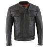 Milwaukee Leather men's black Cool-Tec leather motorcycle jacket with utility pockets, scooter style, and durable real leather construction.