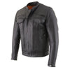 Milwaukee Leather men's black Cool-Tec motorcycle jacket with utility pockets, real leather, scooter style, and classic design.