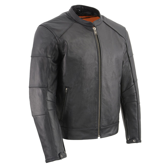 Milwaukee Leather men's black Super-Clean sport style biker jacket with front zipper and quilted details, casual men's jacket.