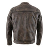 Milwaukee Leather men's distressed brown leather motorcycle jacket, men's jacket with rugged style, front zipper, and side pockets.