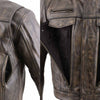Milwaukee Leather men's distressed brown leather motorcycle jacket, rugged style with multiple views and detailed stitching.