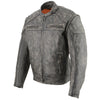 Milwaukee Leather men's distressed brown 2-in-1 leather jacket with zip-off sleeves, stylish and versatile for casual wear.