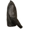 Milwaukee Leather men's black leather scooter jacket with reflective skull design, featuring a sleek and stylish fit for riders.