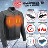 Milwaukee Leather men's black heated motorcycle jacket made of cowhide leather with vented design for all-season riding.