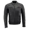 Milwaukee Leather men's black heated motorcycle jacket with cowhide leather and venting for all seasons, MLM1513.