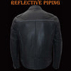 Milwaukee Leather men's black heated motorcycle jacket with vented cowhide leather, reflective web detail for all-season riding.