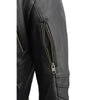 Milwaukee Leather men's black motorcycle leather jacket with triple stitched design and no belt, showcased on a hanger.