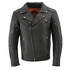 Milwaukee Leather men's black Triple Stitched motorcycle leather jacket with beltless design and rugged style.