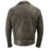 Milwaukee Leather men's beige brown triple stitched beltless motorcycle leather jacket with collar and front zipper detail.