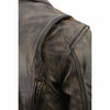 Milwaukee Leather men's beige and brown triple-stitched beltless motorcycle leather jacket, front view with detailed stitching.