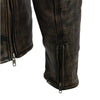 Milwaukee Leather men's beige and brown triple stitched beltless motorcycle leather jacket with front zipper and quilted details.