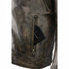 Milwaukee Leather men's beige brown triple-stitched beltless motorcycle leather jacket, front view with detailed stitching and collar.