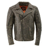 Milwaukee Leather men's beige and brown triple-stitched beltless motorcycle leather jacket, front view with detailed stitching and design.