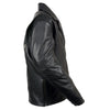 Milwaukee Leather men's black motorcycle leather jacket with triple stitched detailing, beltless design, front zipper, and rugged style.
