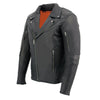 Black Milwaukee Leather men's motorcycle jacket in real leather, James Brando style biker jacket with classic design.