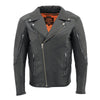 Milwaukee Leather men's black real leather motorcycle jacket in James Brando style, featuring classic biker design and sturdy construction.