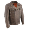 Milwaukee Leather men's vented retro brown leather motorcycle jacket with classic design and metal zip details.