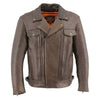 Milwaukee Leather men's vented retro brown leather motorcycle jacket with classic design and zipper details.