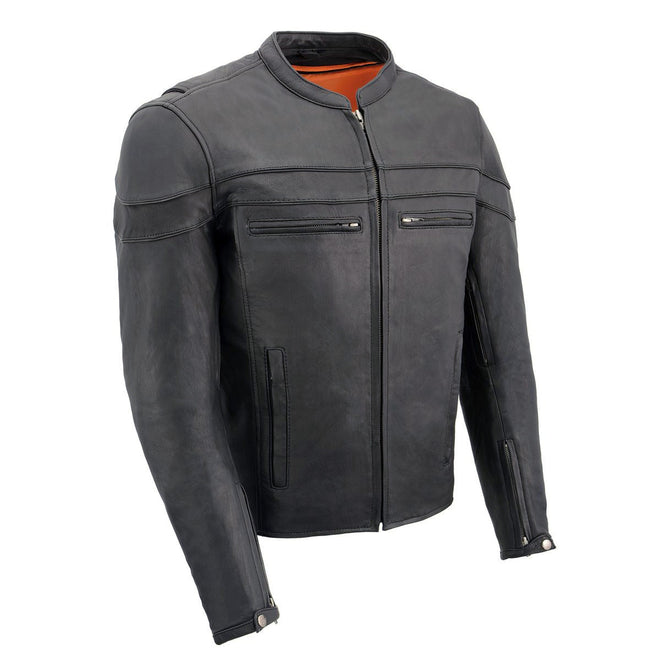 Milwaukee Leather men's black 'Stay Cool' motorcycle jacket with Cool-Tec fabric, sporty design, and leather construction.