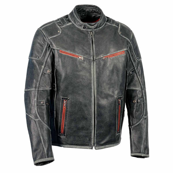 Milwaukee Leather men's vintage grey triple vent leather jacket with zipper color accents, stylish men's jacket with classic design.