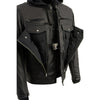 Milwaukee Leather men's black vented utility pocket jacket with removable hoodie, showcasing durable leather and functional design.