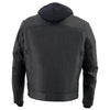 Milwaukee Leather men's black vented utility jacket with removable hoodie and multiple pockets, casual outdoor style.