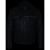 Milwaukee Leather men's black vented leather jacket with utility pockets and removable hoodie, image showing front view