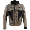 Milwaukee Leather men's distressed brown vented utility pocket jacket with removable hoodie, leather construction and multiple pockets.