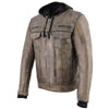 Milwaukee Leather men's distressed brown leather utility pocket jacket with vented design and removable hoodie.