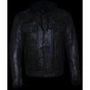 Milwaukee Leather men's distressed brown vented utility pocket jacket with removable hoodie, featuring multiple pockets and rugged style.