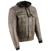 Milwaukee Leather MLM1538 Men's Distressed Brown Leather ‘Utility Pocket’ Vented Jacket with Removable Hoodie