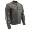 Milwaukee Leather men's black quilted pattern triple vent scooter jacket with front and back detailing, casual men's leather jacket.