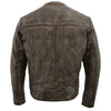 Milwaukee Leather men's beige vented distressed leather motorcycle jacket with liner, scooter style, and brown accents.