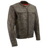 Milwaukee Leather men's beige distressed leather scooter style motorcycle jacket with vented design and liner, size MLM1550.09.