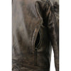 Milwaukee Leather men's beige vented distressed leather motorcycle jacket with liner, scooter style, and brown accents.
