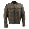 Milwaukee Leather men's beige vented distressed leather motorcycle jacket with liner, scooter style, featuring brown leather and front vents.
