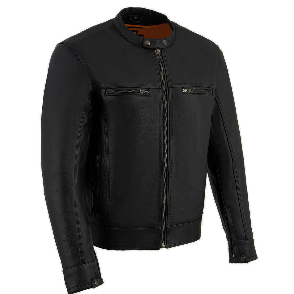 Milwaukee Leather men's black Cool-Tec leather motorcycle jacket with liner, sporty lightweight scooter style design.