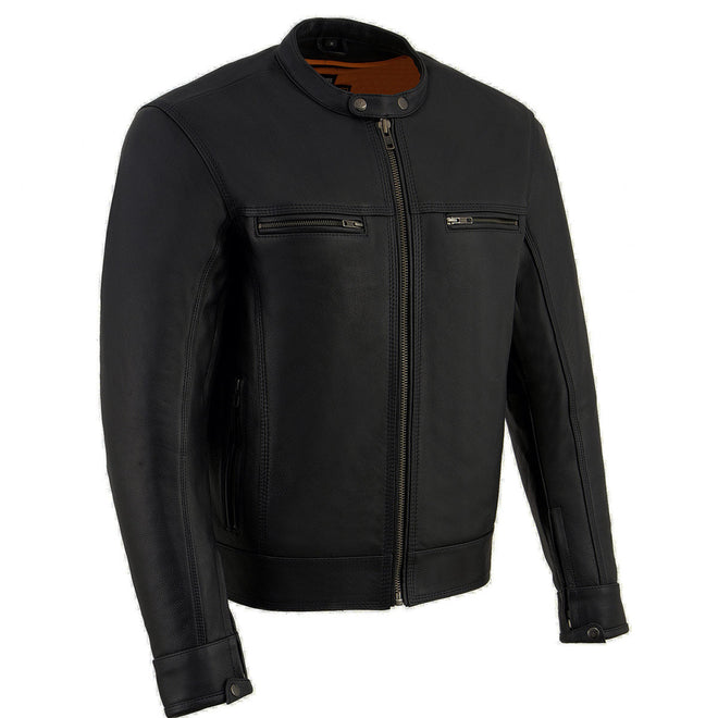 Milwaukee Leather men's black Cool-Tec leather motorcycle jacket with liner, sporty lightweight scooter style design.