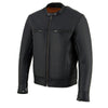 Milwaukee Leather men's black Cool-Tec leather motorcycle jacket with sporty design and optional removable liner, lightweight scooter style.