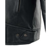Milwaukee Leather men's black long body motorcycle jacket with vented panels, featuring a sleek leather design and front zipper closure.