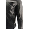 Milwaukee Leather men's black long body motorcycle leather jacket with vented panels, zipper details, and collar.