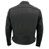 Milwaukee Leather men's black long body motorcycle leather jacket with vented panels, front zipper, and collar.